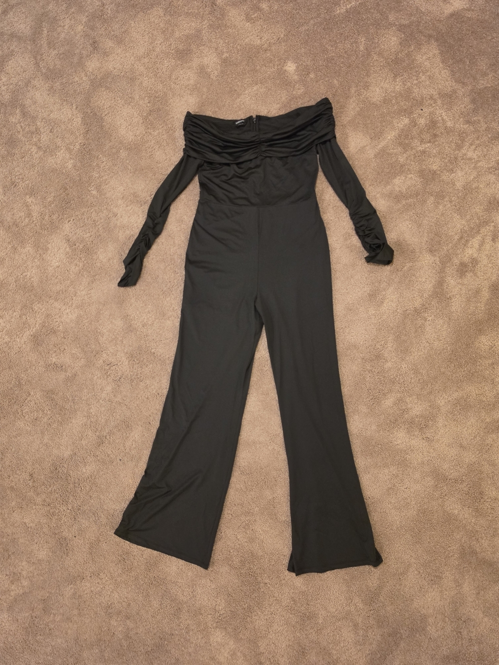 bebe Off-Shoulder Black Slinky Jumpsuit